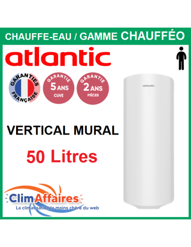 Chauffe-eau chauffeo 50l electrique vertical blindé atlantic-Chauffe-eau  atlantic 50 litres