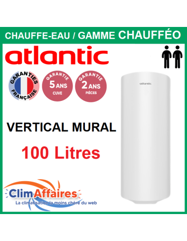 Chauffe-Eau Électrique Atlantic ACI Hybride - Gamme chauffeo - Vertical Mural 100 Litres - 021114