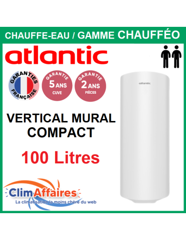 Chauffe-Eau Électrique Atlantic ACI Hybride - Gamme chauffeo - Vertical Mural Compact 100 Litres - 021225