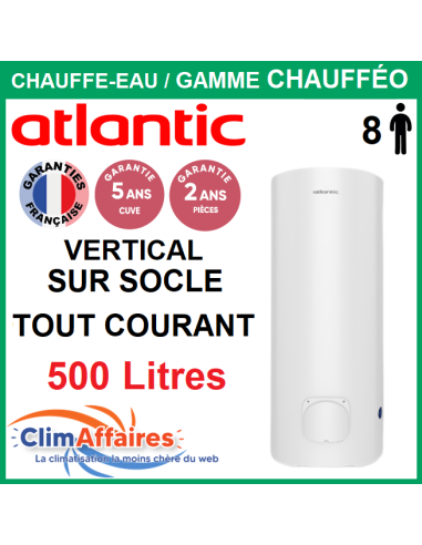 Chauffe-Eau Électrique Atlantic ACI Hybride - Gamme chauffeo - Vertical sur Socle 500 Litres tout courant - 022750