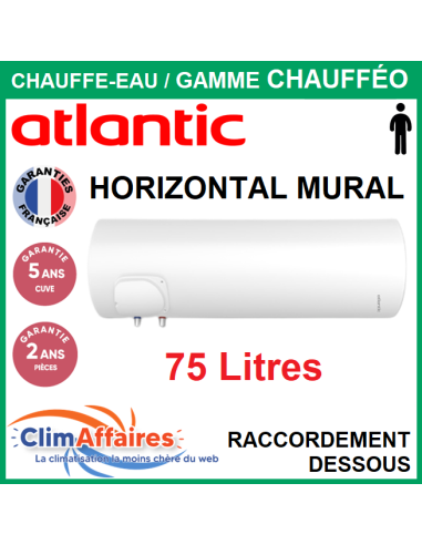 Chauffe-Eau Électrique Atlantic ACI Hybride - Gamme chauffeo - Horizontal Mural 75 Litres  raccordement dessous - 023152