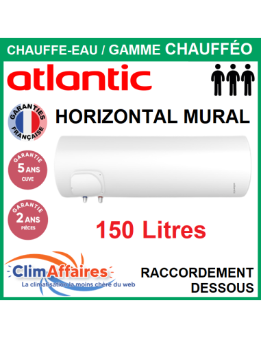 Chauffe-Eau Électrique Atlantic ACI Hybride - Gamme chauffeo - Horizontal Mural 150 Litres  raccordement dessous - 023178