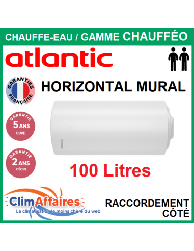 Chauffe-Eau Électrique Atlantic ACI Hybride - Gamme chauffeo - Horizontal Mural 100 Litres  raccordement côté - 025109