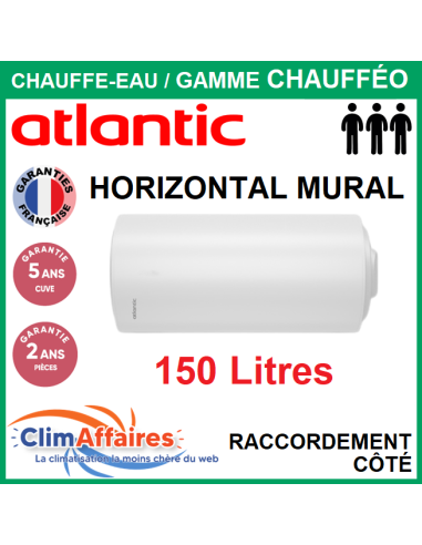 Chauffe-Eau Électrique Atlantic ACI Hybride - Gamme chauffeo - Horizontal Mural 150 Litres  raccordement côté - 025122