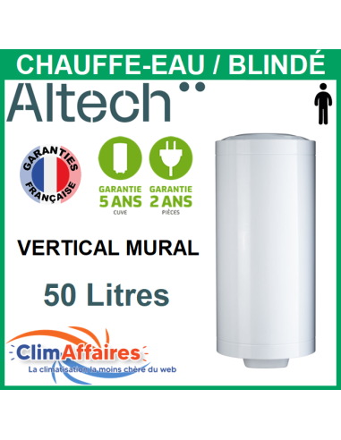 Chauffe-Eau Électrique Altech Blindé Vertical Mural - 50 L - 6151230