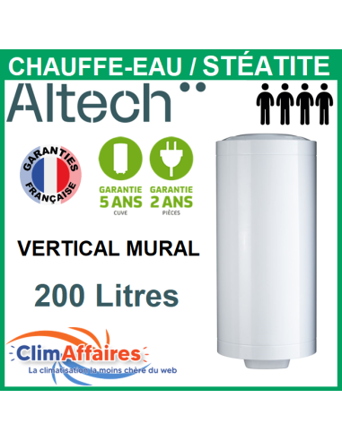 Chauffe-Eau Électrique Altech Stéatite Vertical Mural 200 L - 6151242