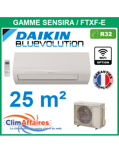 Daikin Climatiseur Monosplit Inverter Réversible - SENSIRA BLUEVOLUTION - R32 - FTXF25E + RXF25E (2.5 kW)