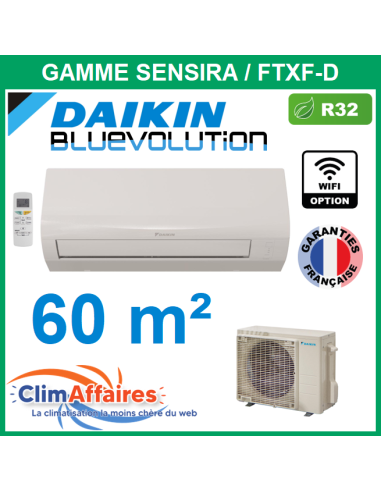 Daikin Climatiseur Monosplit Inverter Réversible - SENSIRA BLUEVOLUTION - R32 - FTXF60D + RXF60D (6.0 kW)