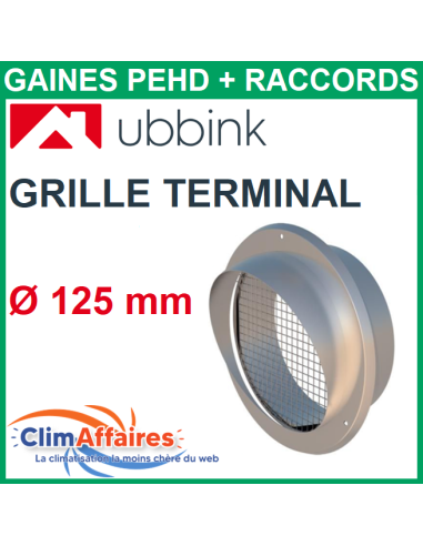 Grille Terminal Horizontal Mural Aerfoam - UBBINK - Diamètre 125 mm - 888403