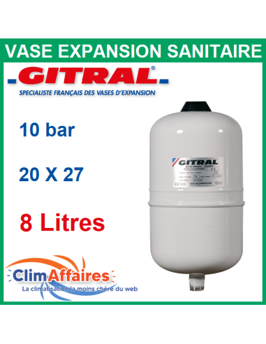 Vase d'expansion sanitaire pour ballon eau chaude sanitaire Gitral, diamètre 20x27 - 8 litres - HY8 - 1257186