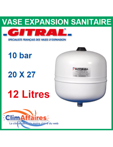Vase d'expansion sanitaire pour ballon eau chaude sanitaire Gitral, diamètre 20x27 - 12 litres - HY12 - 3941246