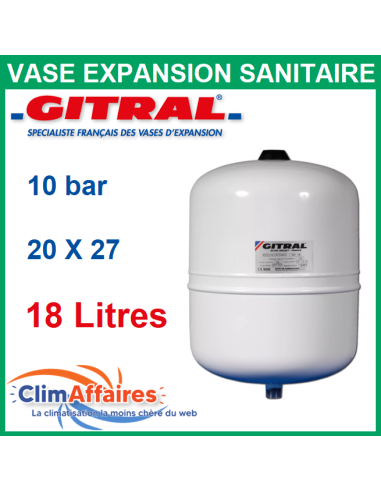 Vase d'expansion sanitaire pour ballon eau chaude sanitaire Gitral, diamètre 20x27 - 18 litres - HY18 - 3736154