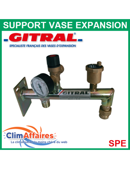 Support pour Vase d'Expansion eau Sanitaire - GITRAL - SPE - Purgeur d'air + Manomètre + Clapet d'is