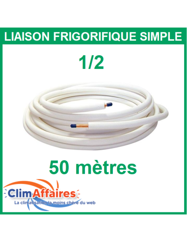 Liaison frigorifique cuivre isolée simple pour climatisation 1/2 M1de 50 mètres qualité professionnelle