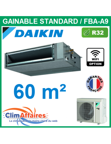 Daikin Climatisation Inverter Gainable standard réversible Haute pression monosplit - R32 - FBA60A9 + RXM60R (5.7 kW)