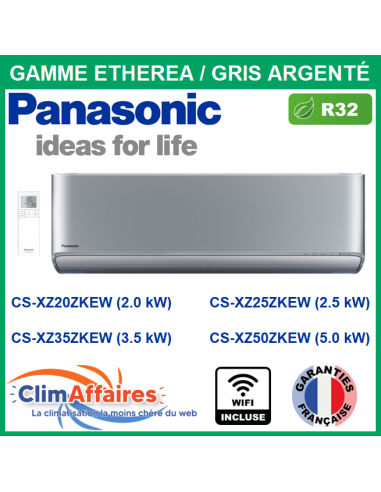 Panasonic Clim Unité Intérieure ETHEREA Gris Argenté R32 - CS-XZ20ZKEW, CS-XZ25ZKEW, CS-XZ35ZKEW, CS-XZ50ZKEW