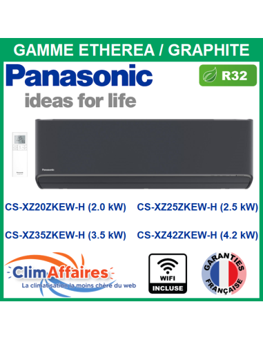 Panasonic Clim Unité Intérieure ETHEREA Graphite R32 - CS-XZ20ZKEW-H, CS-XZ25ZKEW-H, CS-XZ35ZKEW-H, CS-XZ42ZKEW-H