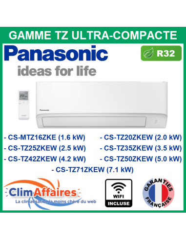 Panasonic Multisplit Clim Mural Unité Intérieure TZ ULTRA COMPACT R32 - Puissance de 1.6 kW à 7.1 kW