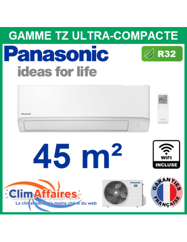 Panasonic Climatisation Murale Monosplit Réversible TZ ULTRA COMPACTE R32 - CS-TZ42ZKEW + CU-TZ42ZKE + WIFI (4.2 kW)