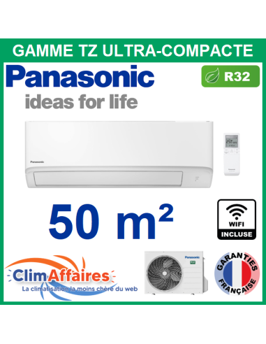 Panasonic Climatisation Murale Monosplit Réversible TZ ULTRA COMPACTE R32 - CS-TZ50ZKEW + CU-TZ50ZKE + WIFI (5.0 kW)