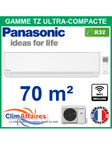 Panasonic Climatisation Murale Monosplit Réversible TZ ULTRA COMPACTE R32 - CS-TZ71ZKEW + CU-TZ71ZKE + WIFI (7.1 kW)