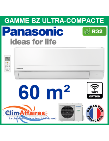 Panasonic Climatisation Murale Monosplit Réversible BZ ULTRA COMPACTE R32 - CS-BZ60ZKE + CU-BZ60ZKE (6.0 kW)