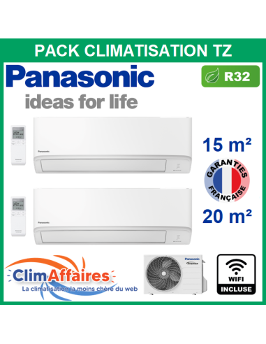 Panasonic Climatisation Bi-Splits - R32 - Mural TZ Compact - CU-2Z35TBE + CS-MTZ16WKE + CS-TZ20WKEW + WIFI (3.5 kW)