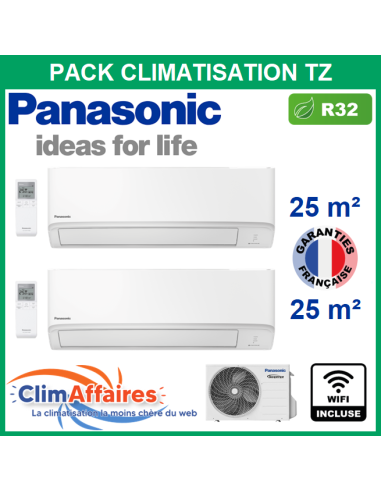 Panasonic Climatisation Bi-Splits - R32 - Mural TZ Compact - CU-2Z50TBE + 2 x CS-TZ25ZKEW + WIFI (5.0 kW)