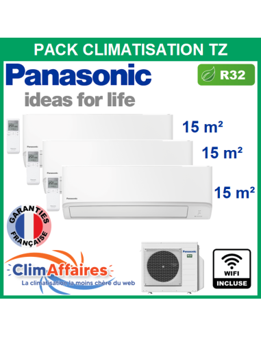 Panasonic Climatisation Tri-Splits - R32 - Mural TZ Compact - CU-3Z52TBE + 3 x CS-MTZ16ZKE + WIFI (5.2 kW)