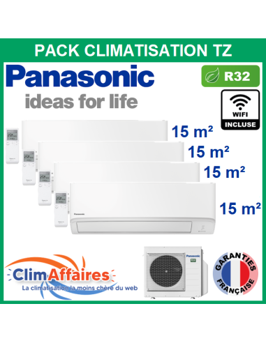 Panasonic Climatisation Quadri-Splits - R32 - Mural TZ Compact - CU-4Z68TBE + 4 x CS-MTZ16ZKE + WIFI (6.8 kW)