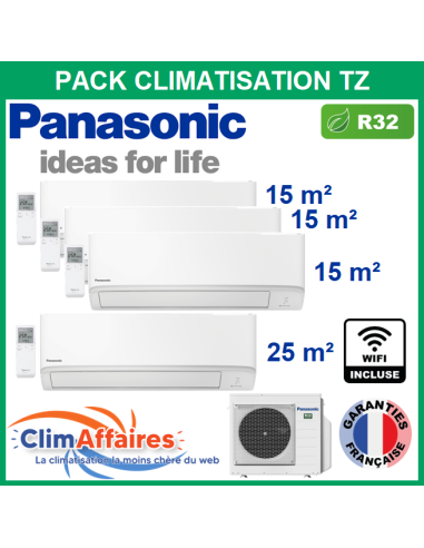 Panasonic Climatisation Quadri-Splits - R32 - Mural TZ Compact - CU-4Z68TBE + 3 x CS-MTZ16ZKE + CS-TZ25ZKEW + WIFI (6.8 kW)