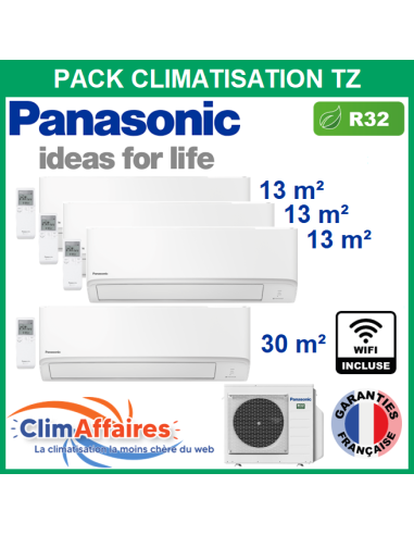 Panasonic Climatisation Quadri-Splits - R32 - Mural TZ Compact - CU-4Z68TBE + 3 x CS-MTZ16ZKE + CS-TZ35ZKEW + WIFI (6.8 kW)