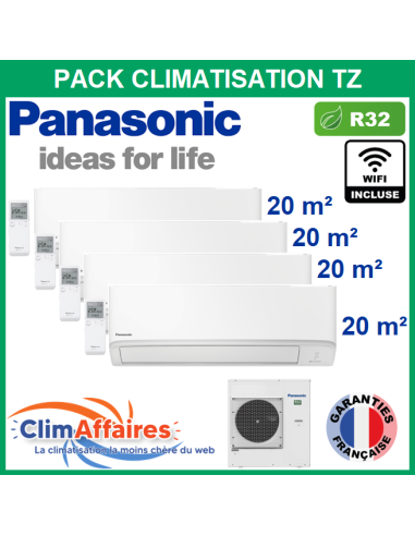 Panasonic Climatisation Quadri-Splits - R32 - Mural TZ Compact - CU-4Z80TBE + 4 x CS-TZ20ZKEW + WIFI (8.0 kW)