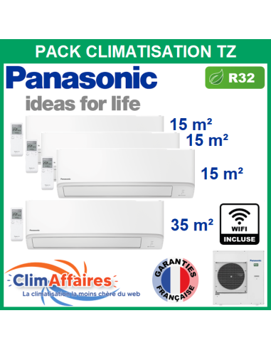 Panasonic Climatisation Quadri-Splits - R32 - Mural TZ Compact - CU-4Z80TBE + 3 x CS-MTZ16ZKE + CS-TZ35ZKEW + WIFI (8.0 kW)