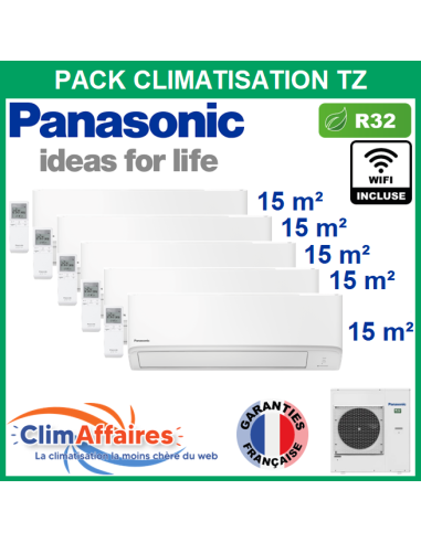 Panasonic Climatisation 5 Postes - R32 - Mural TZ Compact - CU-5Z90TBE + 5 x CS-MTZ16ZKE + WIFI (9.0 kW)