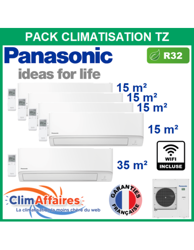 Panasonic Climatisation 5 Postes - R32 - Mural TZ Compact - CU-5Z90TBE + 4 x CS-MTZ16ZKE + CS-TZ35ZKEW + WIFI (9.0 kW)