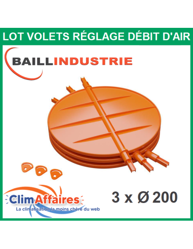 Baillindustrie - Lot de 3 volets - Réglage Débit d'Air pour Plénum Universel - Diamètre 200 mm (VRD3XS)