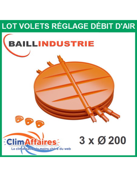 Baillindustrie - Lot de 3 volets - Réglage Débit d'Air pour Plénum Universel - Diamètre 200 mm (VRDX