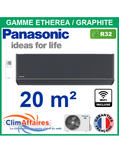 Panasonic Climatisation - ETHEREA Graphite - R32 - CS-XZ20XKEW-H + CU-Z20XKE (2.0 kW) - Climatiser 20 m²
