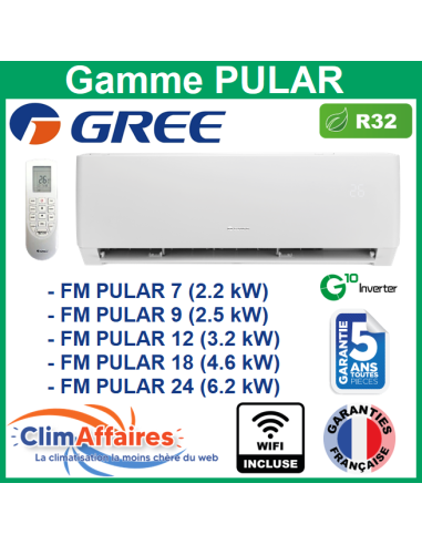 GREE Unités Intérieures Climatisation - Free Match - PULAR WIFI - R32 - PULAR 7 / PULAR 9 / PULAR 12 / PULAR 18 / PULAR 24