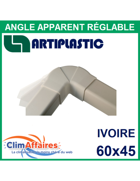 Angle apparent / Coude réglable 65° à 130° pour raccord goulotte 60x45 mm - Ivoire (0622PR)