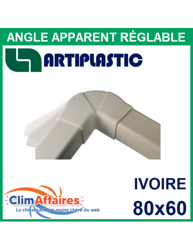 Angle apparent réglable pour raccord goulotte 80x60 mm