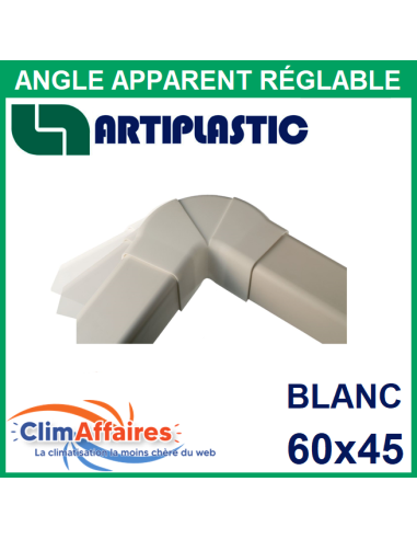 Angle Apparent Réglable pour raccord goulotte 60x45 mm - Blanc