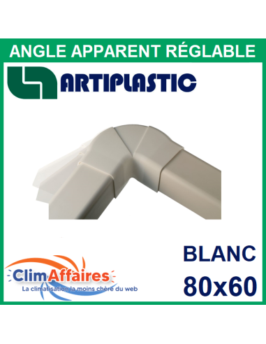 Angle Apparent Réglable pour raccord goulotte 80x60 mm - Blanc