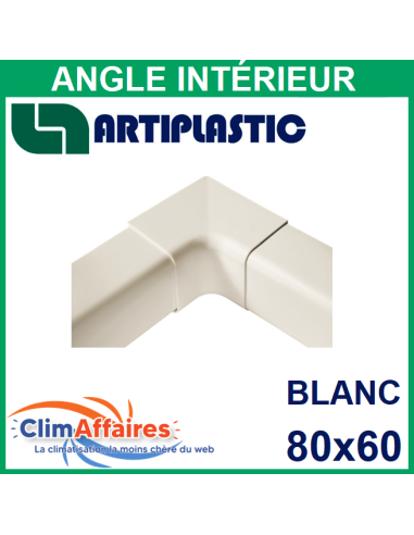 Angle intérieur pour raccord goulotte 80x60 mm - Blanc